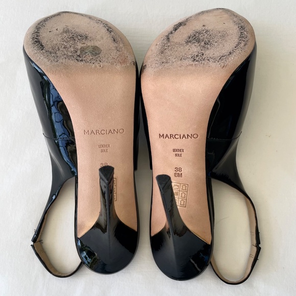 Marciano Black Patent Prep Toe Pump Slingback Heels Women’s Size 8M/38 EXC - Picture 10 of 16